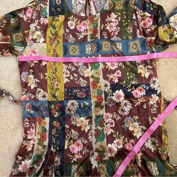 NWT Johnny Was Laurie Pippa Silk Patchwork Floral Burgundy Braid Belt Mini Dress - Picture 13 of 16